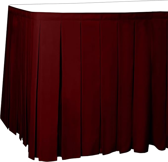 Ultimate Textile Pleat Polyester Fabric Table Skirt - Machine Washable Flame Resistant with Clips for Events, Weddings & Trade Shows, Cut & Sewn in Paterson, NJ - Cherry Red, 7' Box Pleat