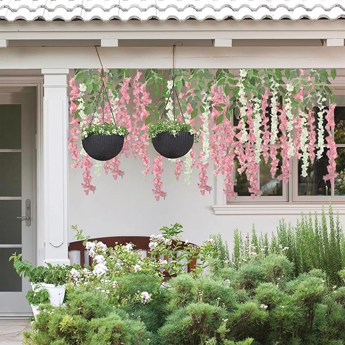24 Pcs of Wisteria Hanging Flowers, 3.75 Feet Fake Wisteria Flower Strings, Artificial Wisteria Flowers Hanging Garland for Backdrop, Wedding, Ceremony,Garden and Home Wall Decoration (Pink)