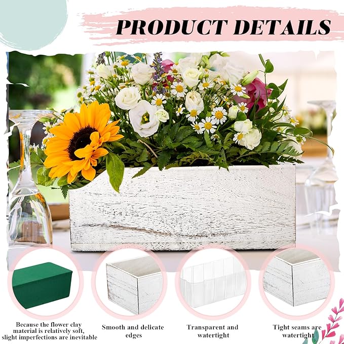 Planter Boxes Set of 4, White Rustic Wood Centerpiece Boxes with Liners