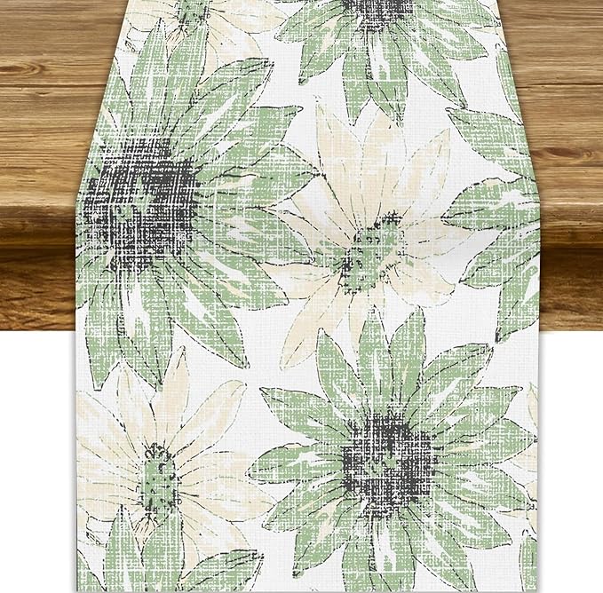 Chrysanthemum Vintage Floral Table Runner, Elegant Yellow Sunflower Spring Summer Elegant Pattern Artichokes Flower Table Runner for Party Kitchen Dining Living Room Decor, 13x36 Inch