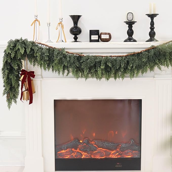 Green Artificial Cedar Garland, 9 Ft Soft PE Greenery for Holiday Decor