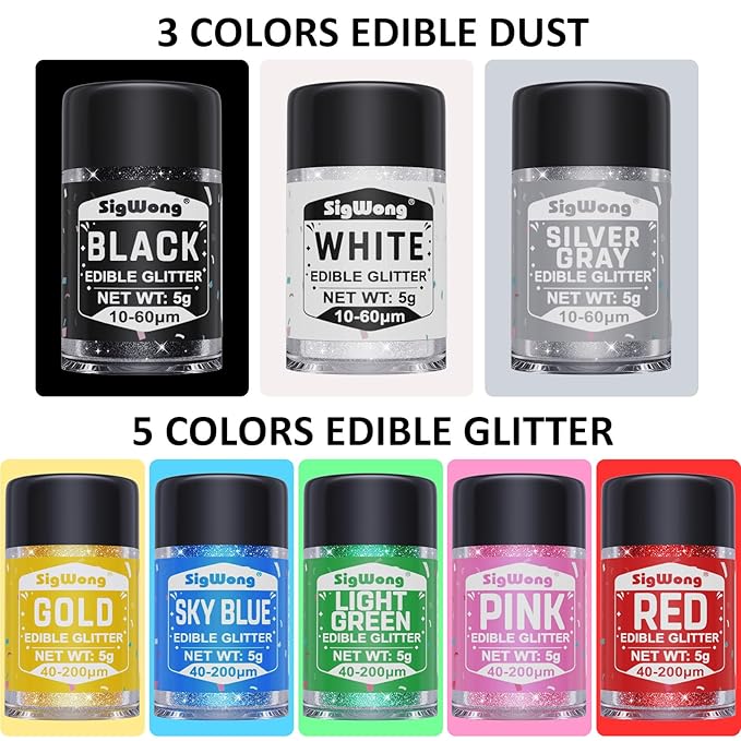 Edible Glitter Dusting Powder, 8 Colors, 5g Set for Drinks and Desserts