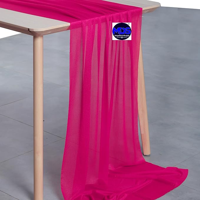 MDS 2 Pack 14ft Chiffon Table Runner 29 x 170 Inches Sheer Wedding Runner Romantic Rustic Table Runner for Wedding Decorations, Birthday Parties, Bridal Shower Party Arch Decor - Hot Pink