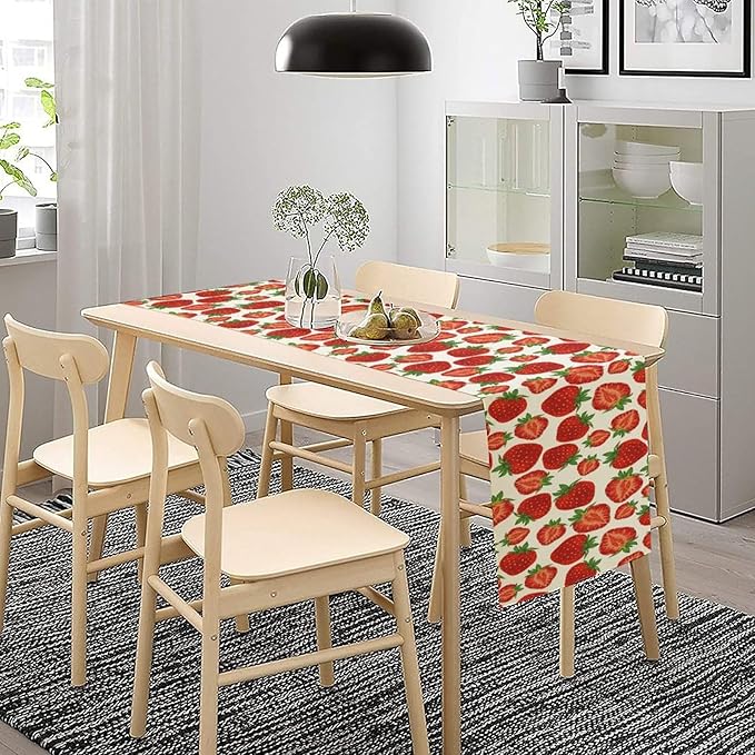 Strawberry Table Runner,Spring Summer Fruit Print Table Runner for Kitchen Dining Table Home Party Decoration 13x72 Inch