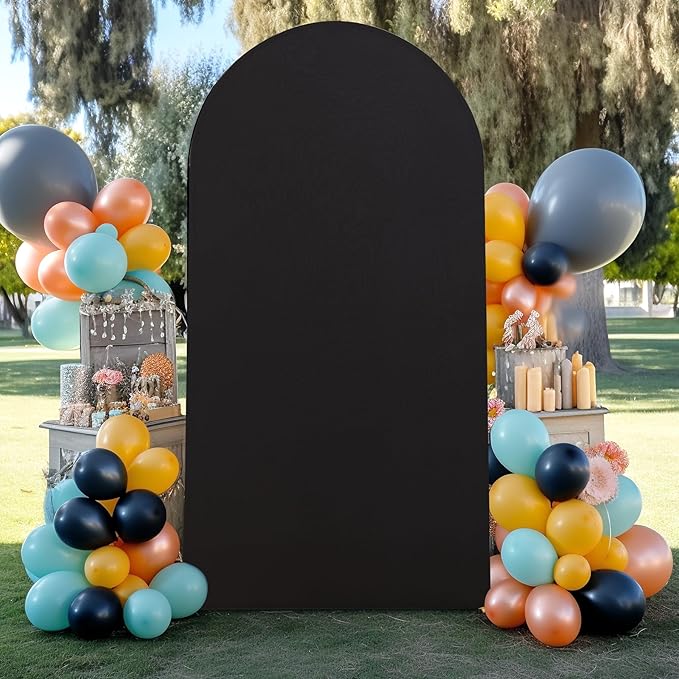 6FT Black Arch Backdrop Cover - Polyester Fitted Wedding Arch Stand Covers Round Top Chiara Arch Backdrop Cover for Birthday Party Banquet Photo Background Decoration