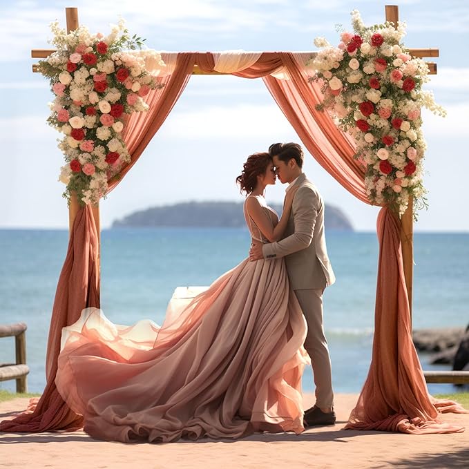 Wedding Arch Draping Fabric, 2 Panels 28" x 19Ft Terracotta Wedding Arch Drapes Sheer Backdrop Curtain for Wedding Ceremony Party Ceiling Decor
