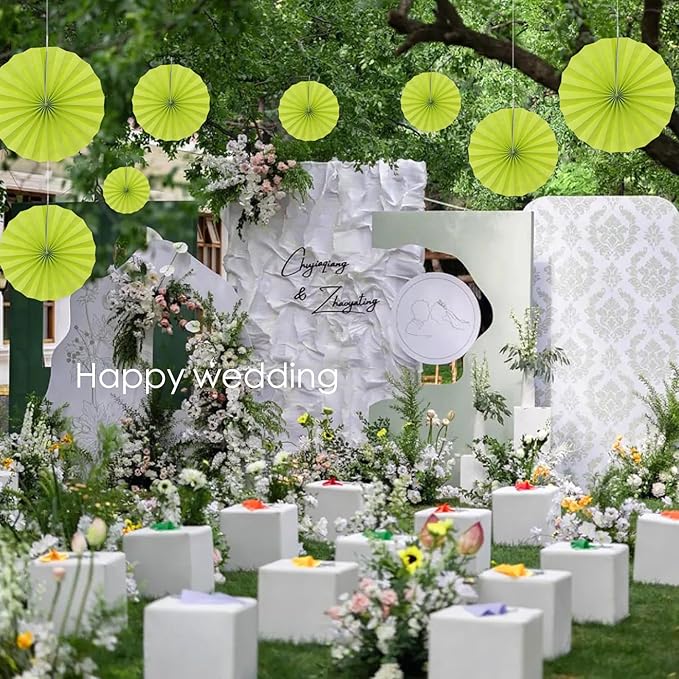 BARTHEW Green Graduation Party Decor, Tropical Party Decorations, 12in Hanging Paper Fans 30 Color DIY Set (Clear Green)