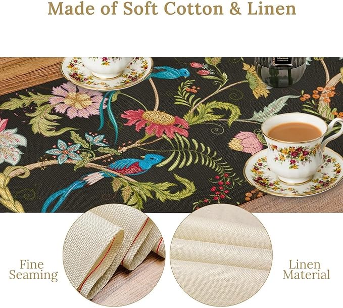 Floral Butterfly Table Runner Seasonal Spring Flower Bird Table Decoration Table Runner for Home Party Decoration 13x70 Inch