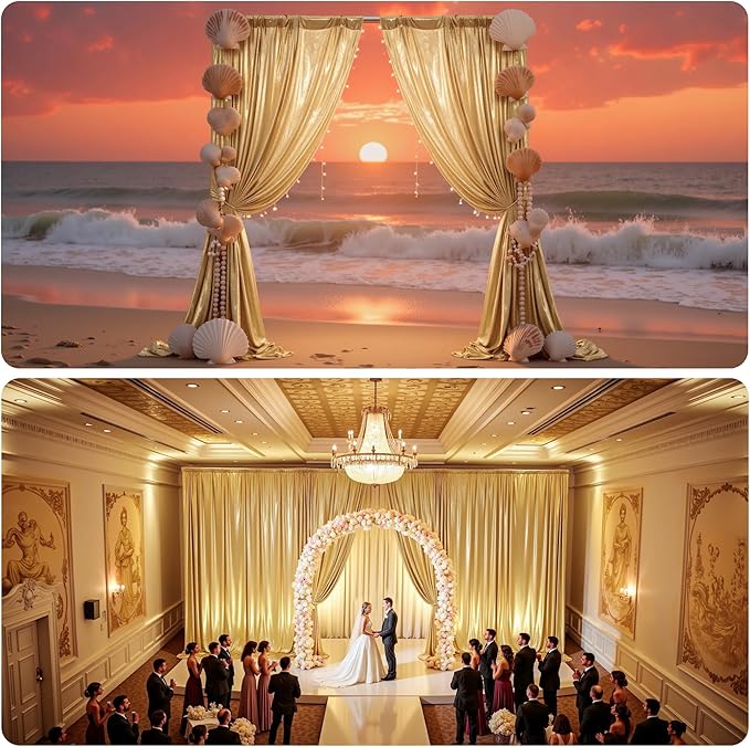Gold Sequin Backdrop Curtain, 10 Panels, 5x10 ft Wrinkle-Free Drape