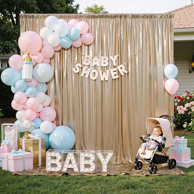 10x10 ft Wrinkle Free Champagne Sequin Backdrop Curtain for Parties,Thick Not Fall-Off Glitter Backdrop Drapes,2 Panels 5x10ft Shimmer Photo Back Drop Cloth for Wedding Birthday Photography Background