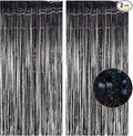 Black Tinsel Curtain Party Backdrop - GREATRIL Party Streamers Backdrop Foil Fringe Curtains for Birthdays/Wizard Halloween Decorations - 1m x 2.5m - Pack of 2