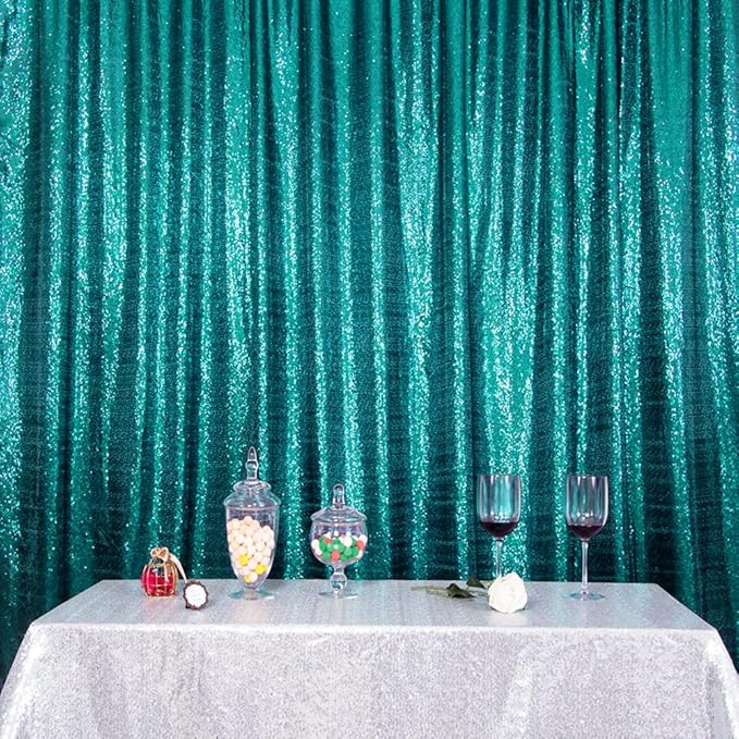 SquarePie Sequin Backdrop Curtain Not See Through Thick Glitter Background for Party 6FT x 8FT Teal