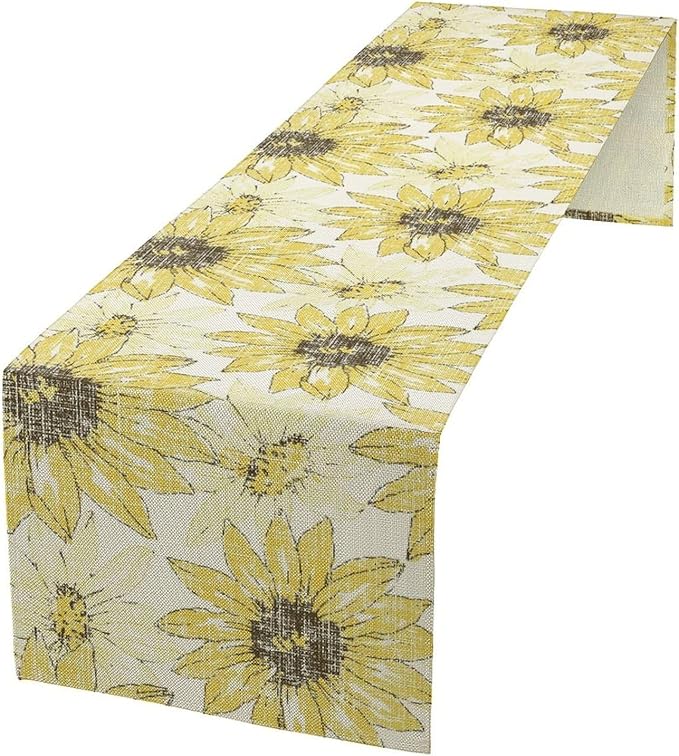 Chrysanthemum Vintage Floral Table Runner, Elegant Grunge Gray Sunflower Spring Summer Elegant Pattern Artichokes Flower Table Runner for Party Kitchen Dining Living Room Decor, 13x90 Inch