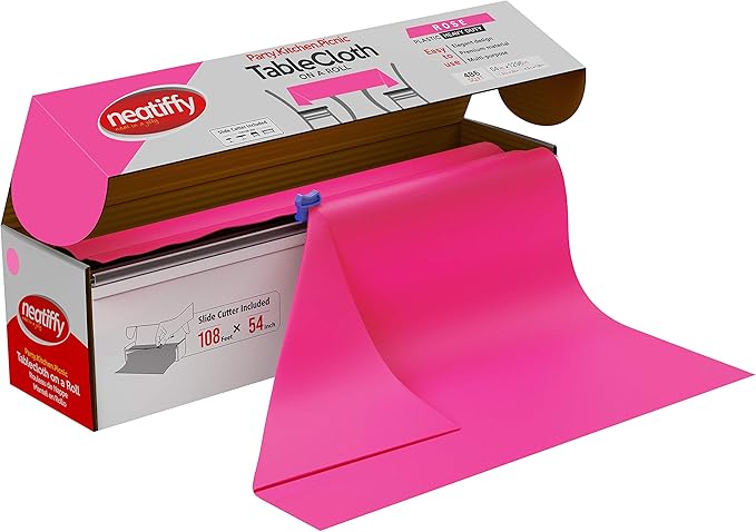 Pink Disposable Plastic Tablecloth Roll with Slide Cutter, 54 x 1296 Inch