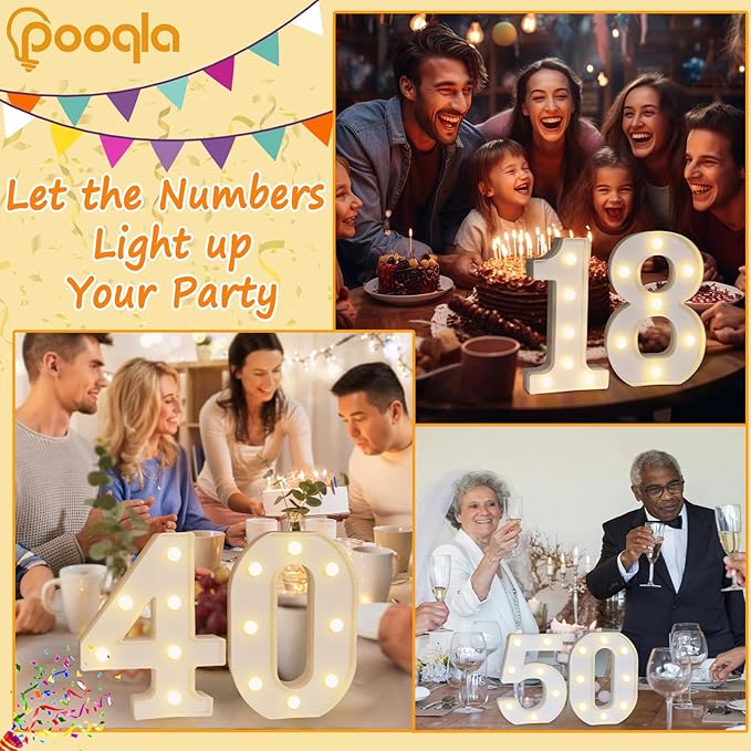 Pooqla 50th Birthday Decorations for Women Men, Light Up Numbers 50 for Party Table Backdrop Wall Decors, 50th Birthday Gift for Her Him, Marquee Number for Wedding Anniversary Decorations