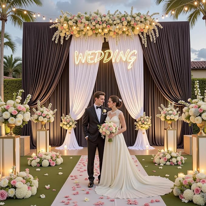 PartyVillage 20ft×15ft Brown Backdrop Curtain for Wedding Parties, 4 Panels Wrinkle Free 15 FT Long Polyester Photo Backdrop Drapes Back Drop Cloth for Birthday Photography Background