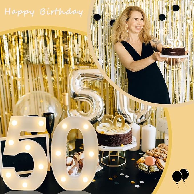 Decorative Led Light Up Numbers, 50th Birthday Decorations, Warm White Led Numbers Lights, Lighted Marquee Number Sign for Sweet 50th Party Decor