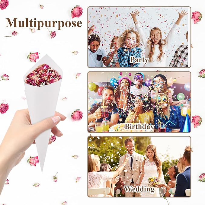 30 Pieces biodegradable confetti Cones and Stand Tray Paper Cone Box 30 Holes Suitable Placing Dried Flower Petals Confetti for Wedding, Engagement, Party, Birthday (White)