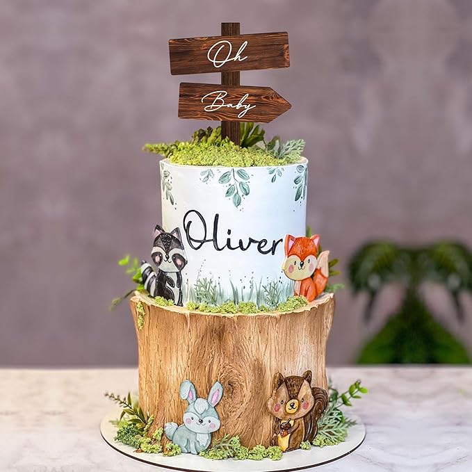 Non-Edible Cake Topper, Wood, 5.3 x 7.3 Inch Rustic Baby Shower Decoration