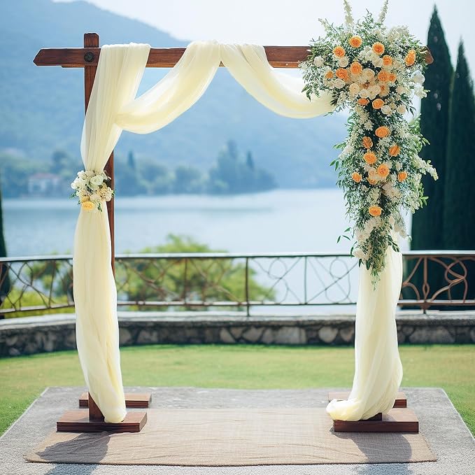 Wedding Arch Draping Fabric Beige Arch Drapes Sheer Backdrop Curtain for Ceremony Photo Wedding Decor 19Ft Length x 28" Width 4 Panel