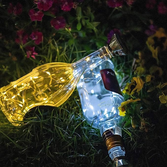 Upgraded 12 Pack Diamond Solar Wine Bottle Lights, 20 LEDs Waterproof Copper Light, Bottle Light Fairy Cork String Lights for Yard Patio Decor, DIY Birthday Gift for Mom Grandma Friend(3 Colors)