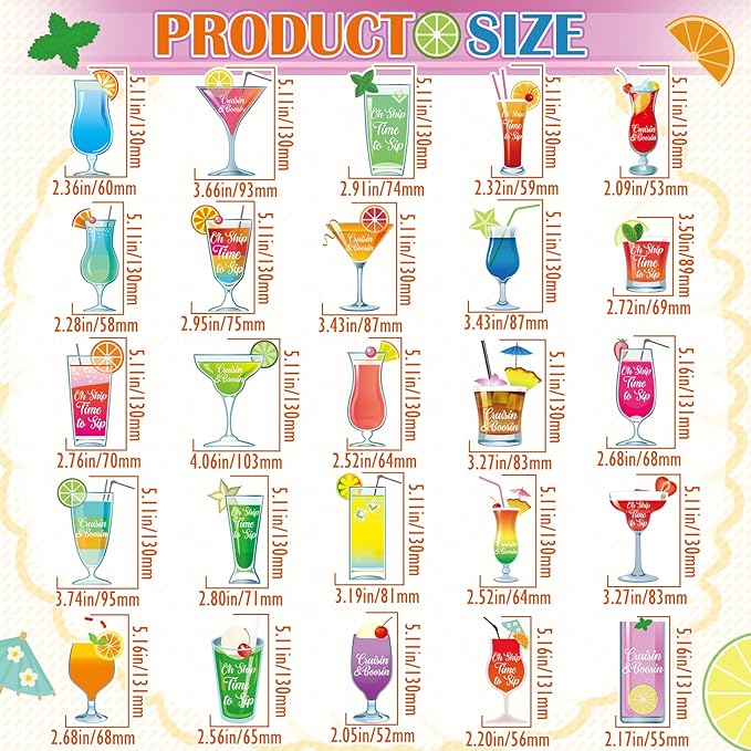 Xuhal 25 Pieces Tropical Drink Cruise Door Decorations Funny Magnetic Cruise Decorations Magnet Customized Door Cabin Decor for Carnival Birthday Essentials Accessories Magnet