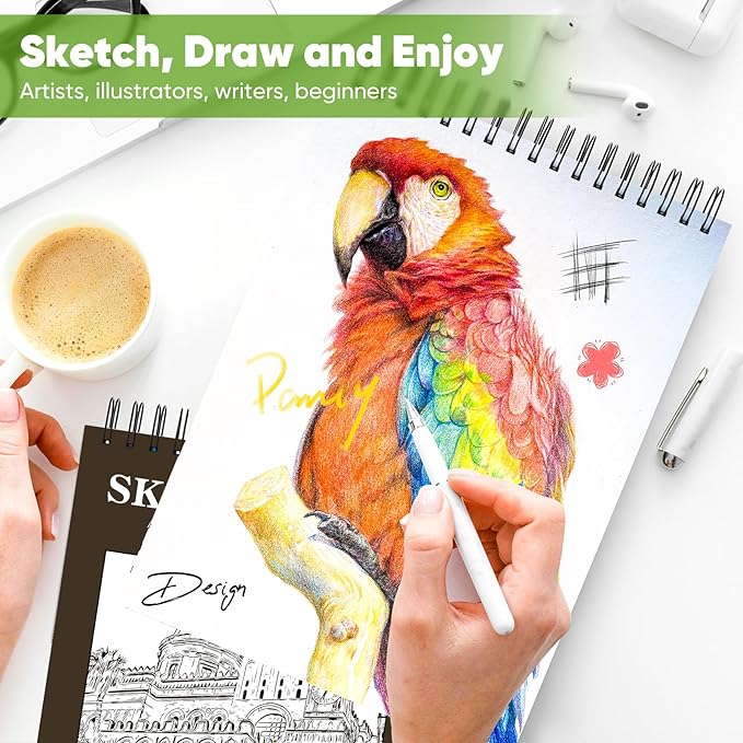 Soucolor 8" x 10" Blank Spiral Notebook| 100 Sheets 68lb/100gsm| Classroom Must Haves Supplies, Back to School Supplies for Teachers & Students| Small Sketchbook Drawing Paper for Kids and Adults