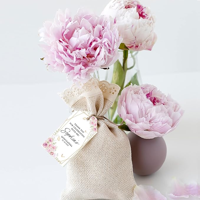 Andaz Press 40-Pack Personalized Quinceañera Favor Tags with String, Butterflies & Florals Custom Classic Thank You Gift Tags for Mis Quince Años XV 15th Birthday Favor Gifts, Decorations
