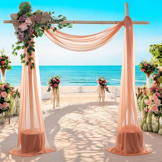 MDS Halloween Chiffon Draping Fabric - 1 Panel, 30" Wide x 30ft Long - Sheer Spooky Arbor & Canopy Drapery for Haunted House Backdrops, Party Ceilings, DIY Costumes & Themed Events - Coral Peach
