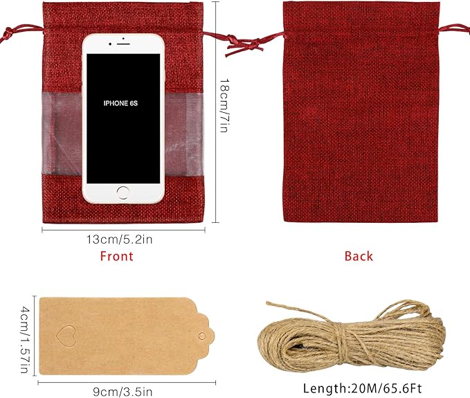 Gift Bags, 50 Count Red Sheer Party Bags, 5 x 7 Inch with Drawstring Closure
