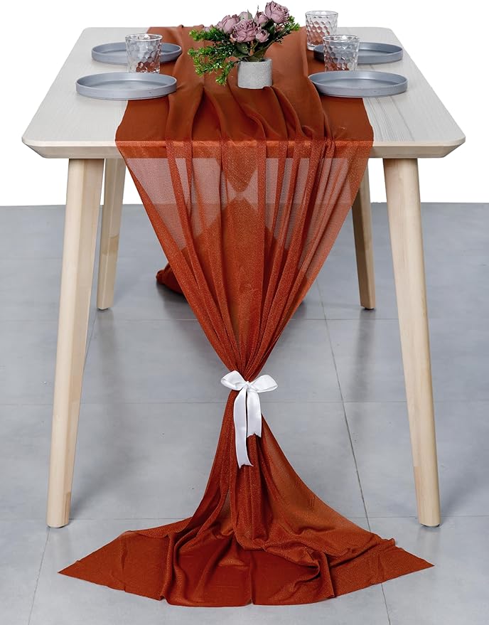 MDS Halloween Chiffon Table Runner - 5 Pack, 29 x 170 Inches, 14ft Each - Sheer Spooky Table Runners for Haunted House Parties, Trick-or-Treat Tables, Witchy Décor, Wedding & Events - Terracotta