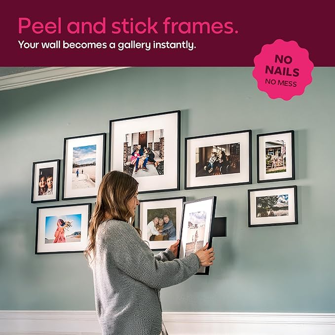 Mixtiles Official - Custom Photo Tiles - Personalized Printed Photos - Magnetic Wall Frames - Adhesive Sticker, No Nails - Various Sizes and Frames - large-set-Tile - Oak Frame