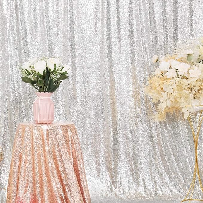 Eternal Beauty Silver Sequin Backdrop, 20x10 Ft Glitter Background Curtains for Shimmer Photography Party Wedding Birthday Back Drop Decor