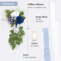 Artificial Rose Wedding Aisle Flowers, 10 Pieces, Blue with Chiffon Ribbon