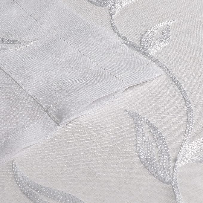 VISIONTEX Sheer Curtains 54 inch Length 2 Panels Set, White Voile Crushed Vine Leaves Embroidery, Rod Pocket Embroidered Window Drapes for Living Room and Bedroom, 54" x 54"