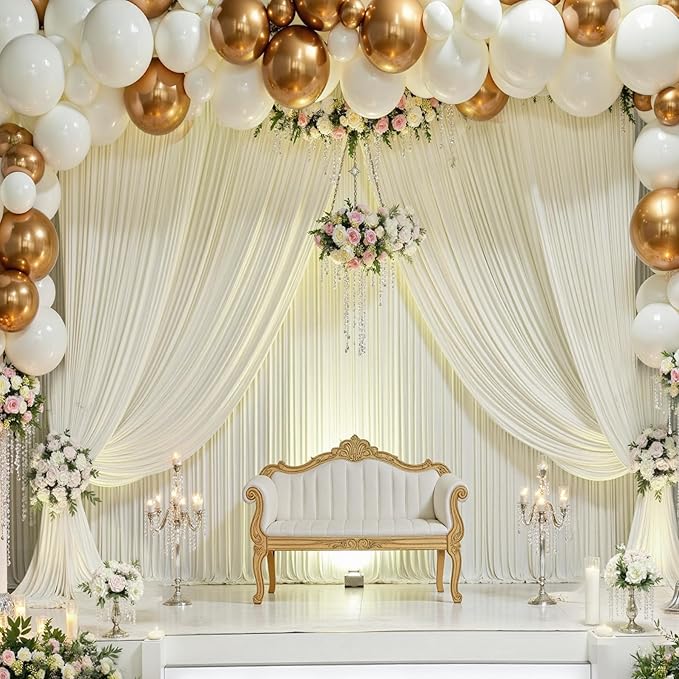 30×12ft Wrinkle Free Ivory Backdrop Curtain for Wedding Parties, 6 Panels 5×12ft Long Soft Silky Polyester Backdrop Drapes Cream Photo Back Drop Curtains for Party Photography Background Cloth