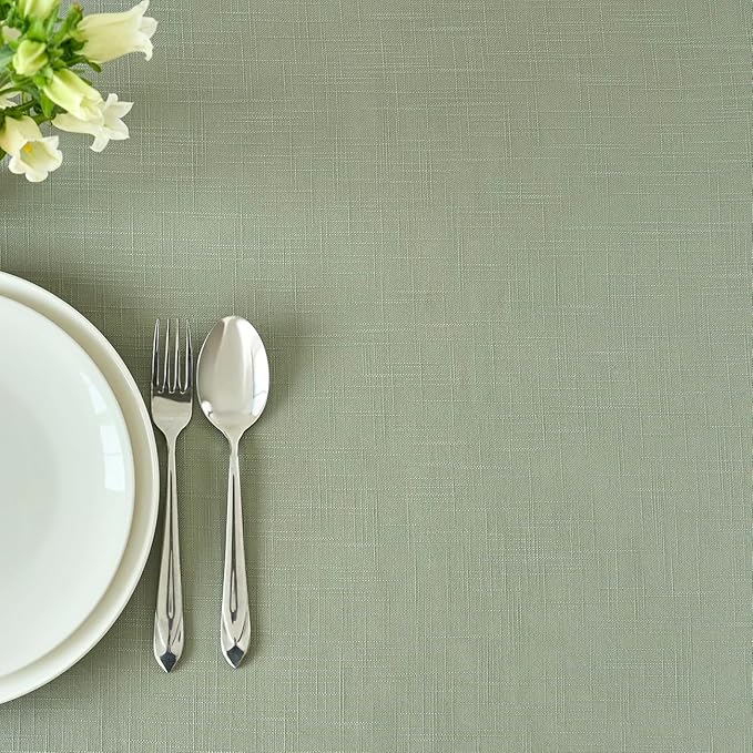 maxmill Lux Faux Linen Tablecloth with Slubby Texture Wrinkle Resistant Anti-Shrink Soft Table Cloth for Kitchen Dining Restaurant Tabletop for Event Holiday Dinner Round 70 Inch Sage Green