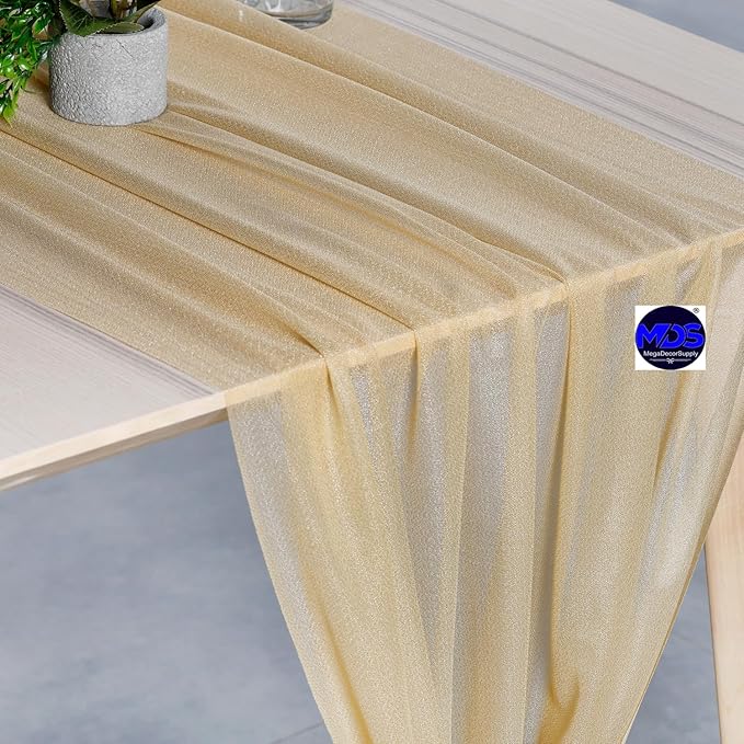 MDS Halloween Chiffon Table Runner - 25 Pack, 29 x 170 Inches, 14ft Each - Sheer Spooky Table Runners for Haunted House Parties, Trick-or-Treat Tables, Witchy Décor, Wedding & Events - Champagne Gold