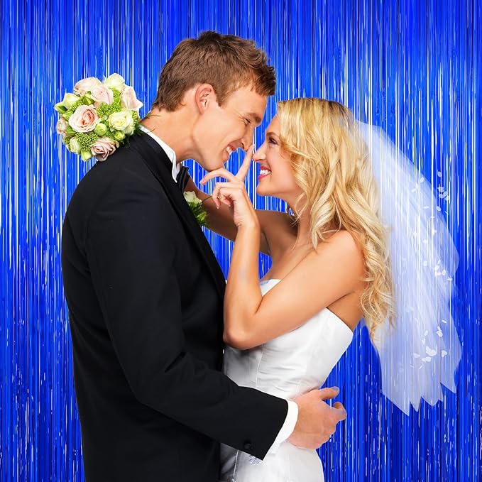 Blue Party Decorations, 2Pack Ocean Party Decor Supplies Blue Party Streamers Birthday Wedding Decorations Tinsel Foil Fringe Curtains Photo Booth Props Celebration Christmas New Year Decorations
