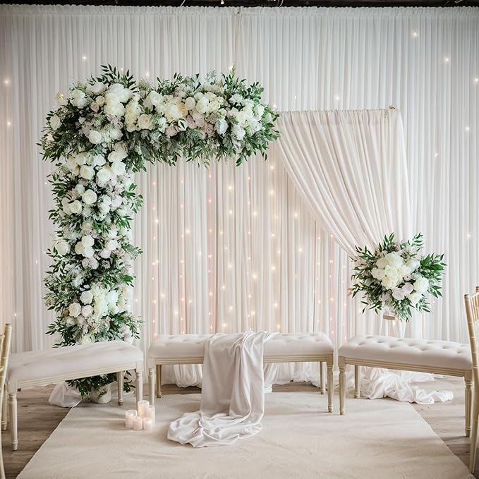 leegleri 20ftx12ft Wrinkle Free Ivory Backdrop Curtain, 4 Panels 12FT Height Ivory Wedding Backdrop Drapes, Silky Polyester Back Drop Cloth for Birthday Photography Background Party Backdrop Draping