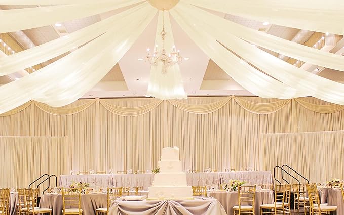 Ivory Ceiling Drapes for Wedding - 5ft x 15ft Sheer Curtain with Romantic Decorations for Party Banquet Ceremony Stage