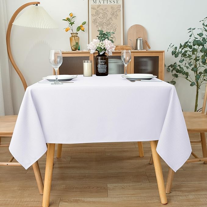 Biscaynebay Fabric Square Tablecloths 54x54 Inches, White Water Resistant Table Cloth Small Card Folding Table Covers Linen for Dining, Kitchen, Wedding and Parties etc. Machine Washable