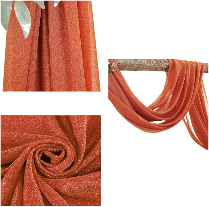 Arch Drapes for Wedding Arch Draping Fabric 6Panels Terracotta Sheer Backdrop Curtain for Ceremony Bridal Party Decor 19Ft Length x 28" Width
