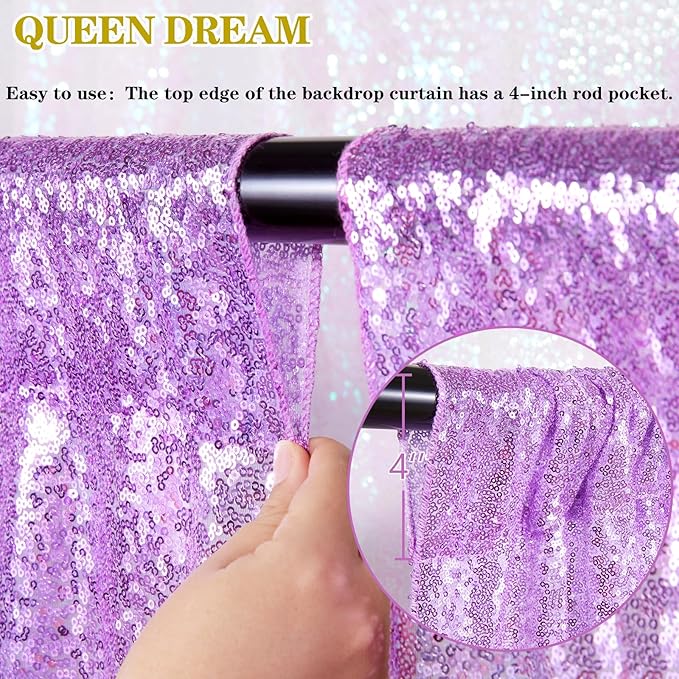 Lavender Sequin Backdrop Drapes 4 Panels 2FTx8FT Glitter Backdrop Curtains for Wedding Party Stage Decorations