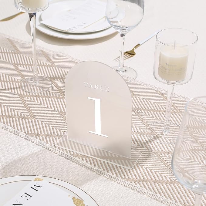 UNIQOOO Frosted Arch Wedding Table Numbers with Stands 1-20, 5x7" Acrylic Display Signs and Holders, Pack of 20, Perfect for Centerpiece, Reception, Decoration, Party, Anniversary, Event