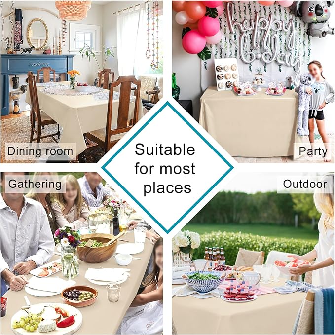 Hiasan Square Tablecloth - Waterproof and Spillproof Washable Fabric Table Cloth for Dining Room Kitchen, Beige, 60 x 60 Inch