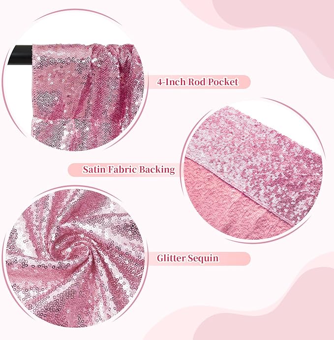 SquarePie Sequin Backdrop Less Transparent Background Sparkly Curtain for Wedding Party 6FT x 8FT Fuchsia Pink