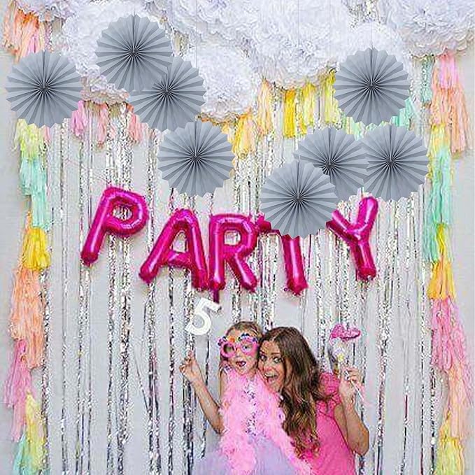Gray Party Decorations,Wedding Decorations for Party Events Accessories,Anniversary Decorations,Birthday Decorations for Men,12in Hanging Paper Fans 30 Color DIY Set(Gray)