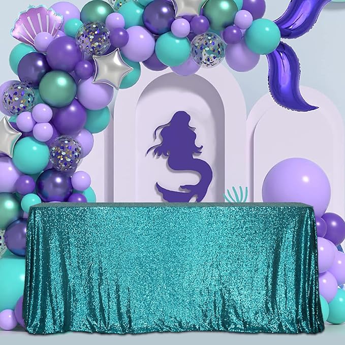 SquarePie Sequin Tablecloth Rectangular 60 x 102 Inch Teal Reflect Lights Bling Sparkly Table Linen for Wedding Party