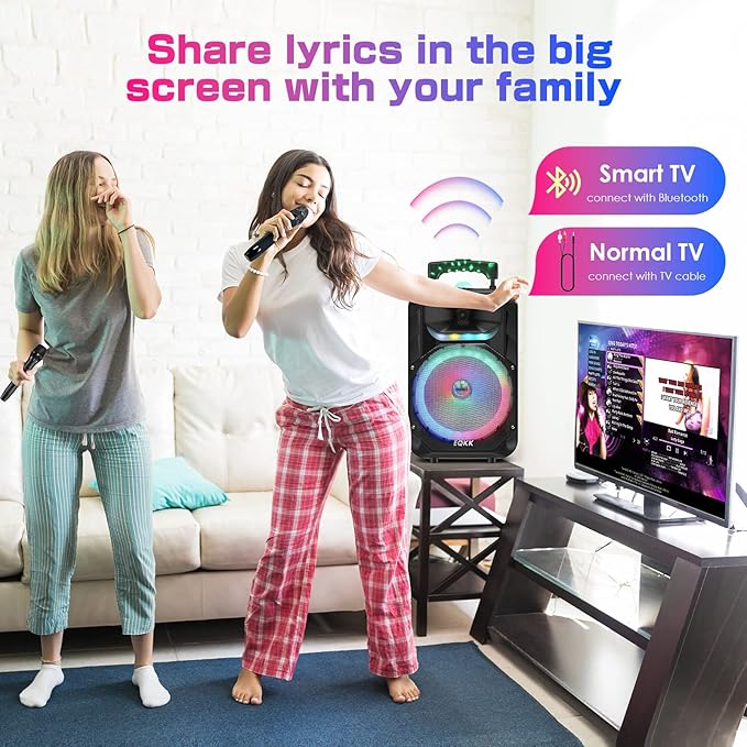 Karaoke Machine with 2 Wireless Microphones, Party Speaker for Adults New Party Portable PA System Outdoor Bluetooth 5.3 Speakers Wireless with Party Light (Stage-subwoofers)